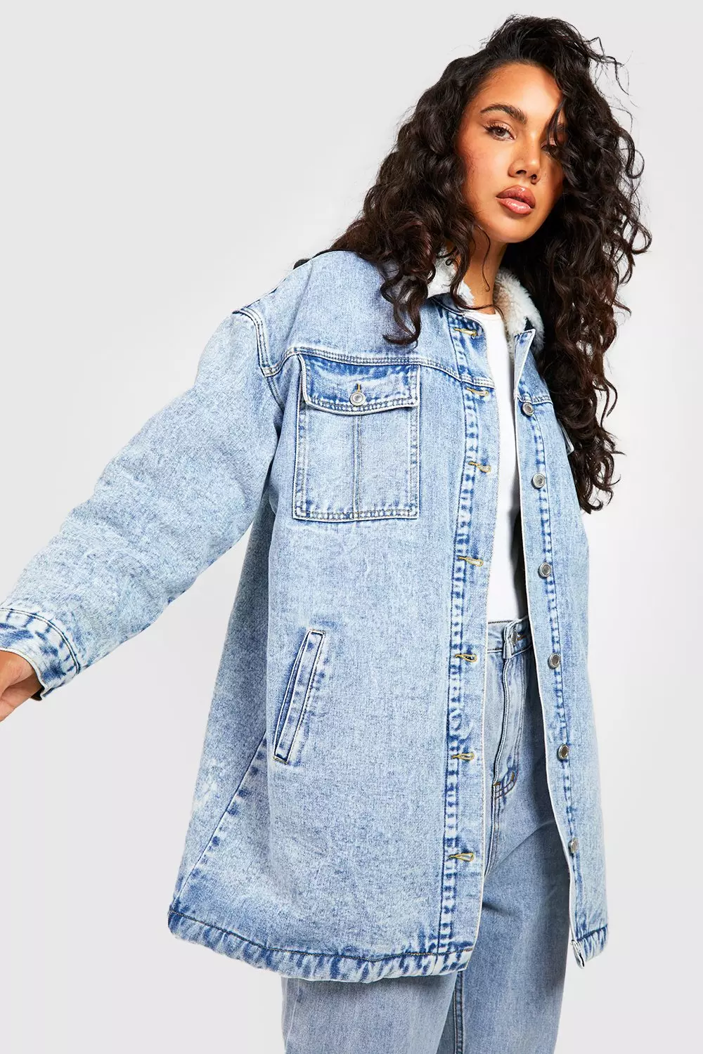 New look borg denim jacket hotsell